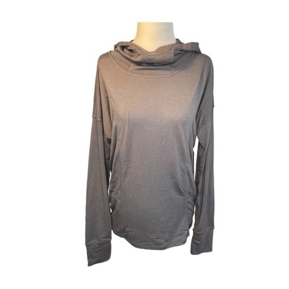 90 Degree By Reflex Tops - 90 Degree by Reflex Funnel Neck‎ Hooded Tee Castlerock Gray Long Sleeve Athletic